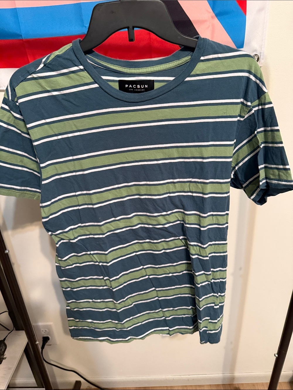 PacSun Green and Blue Striped Short Sleeve Crewneck Tee